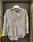 Blue/white TAHARI HOODED CARDIGAN M