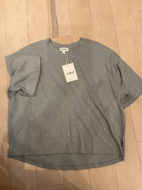GREY SOAKED EMBELLISH SHORT SLEEVE SHIRT L