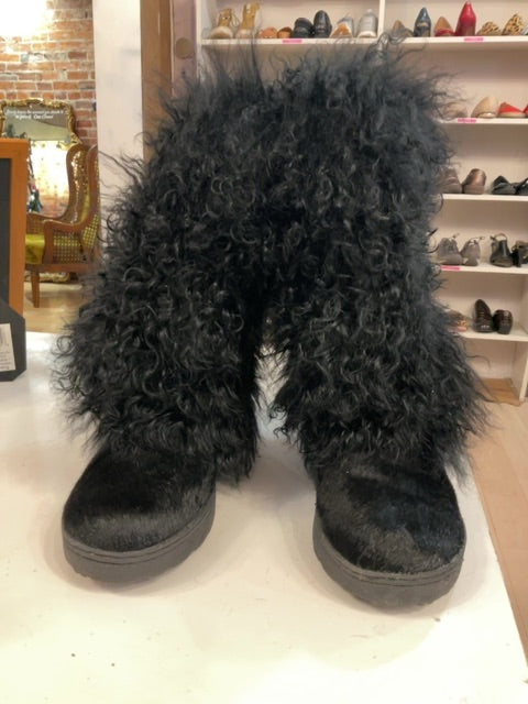 {{ClientCode}} BLACK BEAR PAW TALL FAUX FUR BOOTS, 8