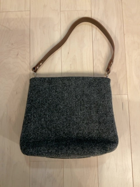 {{ClientCode}} GREY Lefrac WOOL SHOULDER PURSE