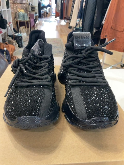 {{ClientCode}} BLACK STEVE MADDEN SPARKLY SNEAKERS, 7