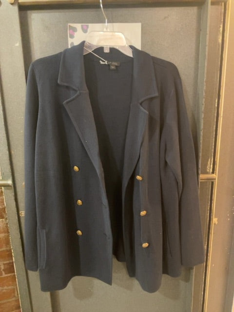 NAVY J JILL Navy Blue Sweater Blazer Jacket with Gold Buttons M