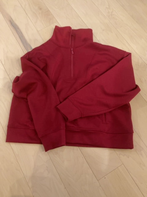 BURGUNDY ZENANA 1/4 ZIP PULLOVER L