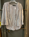 Blue/white TAHARI HOODED CARDIGAN M