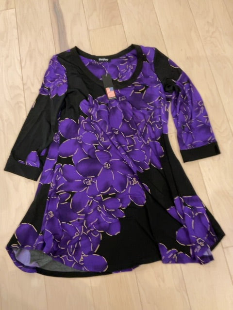 PURPLE/BLACK PETALURA 3/4 SLEEVE TUNIC S