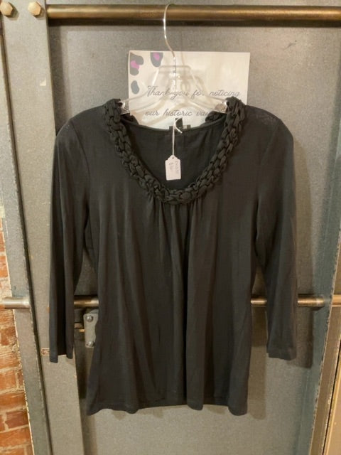 BLACK LAUREN RALPH LAUREN RUFFELED V NECKLINE LONG SLEEVE SHIRT M