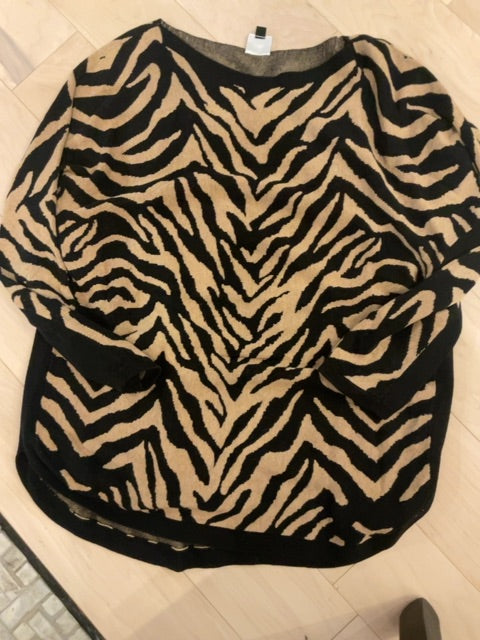 BRN ZEBRA CABI SWEATER L